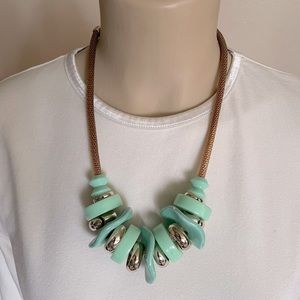 Chunky Gold-Tone Rope Statement Necklace with Green and Gold Beads